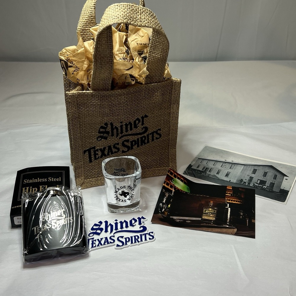 Shiner Distillery Launch Shot Glass Flask‎ Magnet Recipe Card Gift Texas Brewery